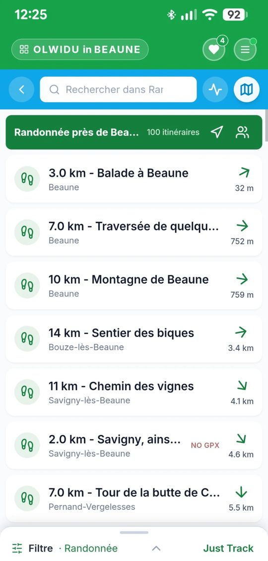 Écran Olwidu : 100 itinéraires de randonnée autour de Beaune
